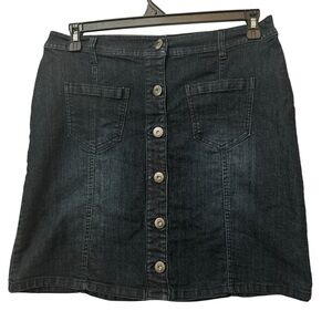 Baccini Y2K Mini Skirt Dark Blue Denim Jean Size 6 Front Button Up Front Pockets